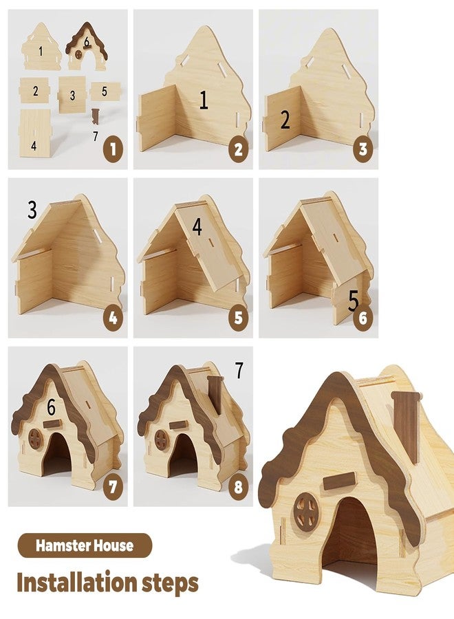 DINTSTYLE Wooden Hamster Platform and Dwarf Hamster House,Cute Syrian Hamster Tiny House Hideout,Large Balcony Lookout Holes,for Dwarf Gerbils and Mouse Mice Rat Other Small Animals(A) - Image 3
